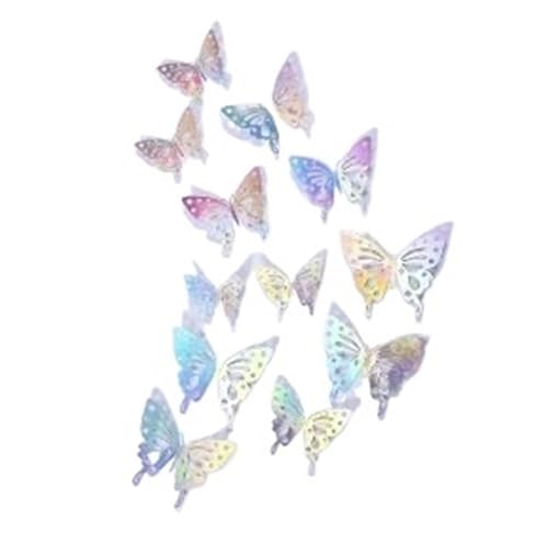 stickers papillon Lot de 12 autocollants muraux papillons ajourés 3D, décoration fond stéréo colorée(B dazzle color 12pcs)