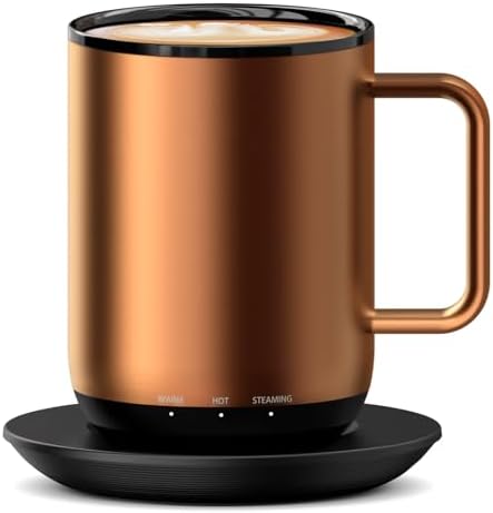 Vsitoo Temperature Control Smart Mug, Self Heating Coffee Mug LED Display-Hot up to 140℉ Fast Wireless Charger Base Improved Design (Copper)