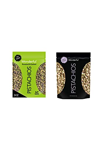 Wonderful Pistachios, No Shells, Roasted & Salted Nuts, 24 Ounce Resealable Bag, Good Source of Protein, Gluten Free, On the Go Snack e Wonderful Pistachios Salt & Pepper, 40 ounce