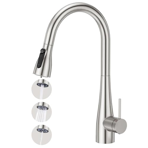 CREA 3 Wege Küchenarmatur mit Brause ausziehbar, Trinkwasserhahn Wasserhahn Armatur Küche, Mischbatterie Spültischarmatur Küche für Wasserfilter Osmoseanlagen, Edstahl gebürstet