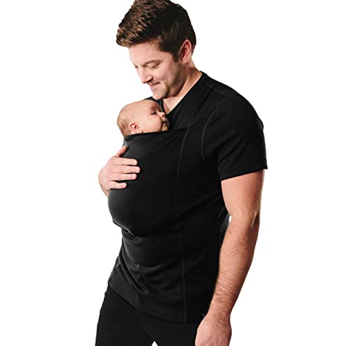 Image of Pwake Mens Kangaroo Baby Carrier Shirt - Round Neck Short Sleeve with Big Pocket, Breathable for Dad and Black XX-Large 0.49 pounds