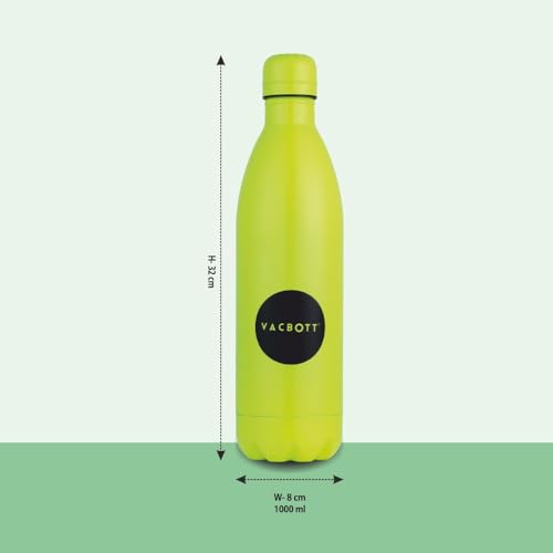 Image of Clay Craft Vacbott Vaccum Bottle, Stark Neon Double Walled 24 Hours Hot and Cold Water Bottle, 1000ml, Green
