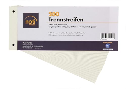 200 Trennstreifen in weiß, 24 x 10,5cm, gelocht, 180g/m² recycelter Karton, zum Sortieren von Dokumenten, bedruckbar