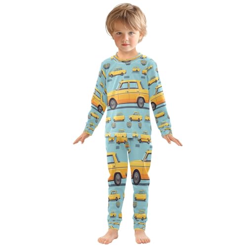 Pajama Sets Long Sleeve Cartoon Yellow Taxi Car Soft Comfy Sleepwear 2 Piece PJS 3-8T2