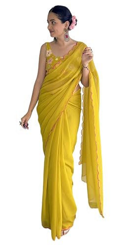 Sari en georgette brodée pour mariage et tenue de soirée ethnique femme