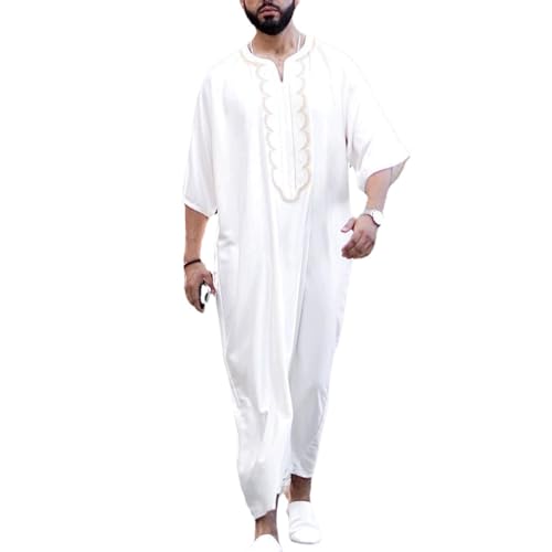 Jubba Thobe musulman pour hommes FGRID en coton et lin ample à manches courtes