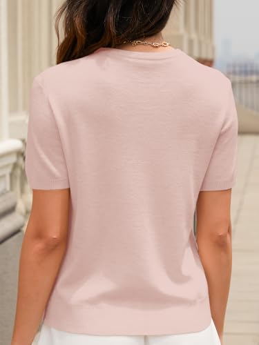 Image of SANGTREE Short Sleeve Sweater for Women Crewneck Summer Knit Tops | Summer Knit Pullover Tops.Perfect for Daily,Work,Home,Holiday,Travel,Shopping Etc.