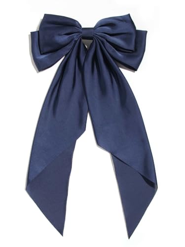 Image of FilterFashion Large Satin Hair Bow Clip 11.5 Inch - Classy Hair Accessory for Special Events, Photoshoots & Gifts(Navy Blue-1Pcs)