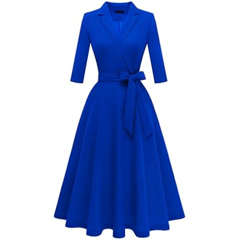 Meetjen Women's Elegant Cocktail Party Dresses Long Sleeve Fit and Flare Modest Church Midi Evening Dress,RoyalBlue Cover