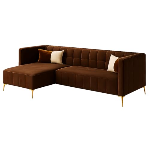 Image of SOCOZI Stylluxe 6 Seater LHS L Shape Sofa Set | Soft Velvet Suede Fabric | Modern Design | Plush Comfort Cushions for Living Room (Brown)