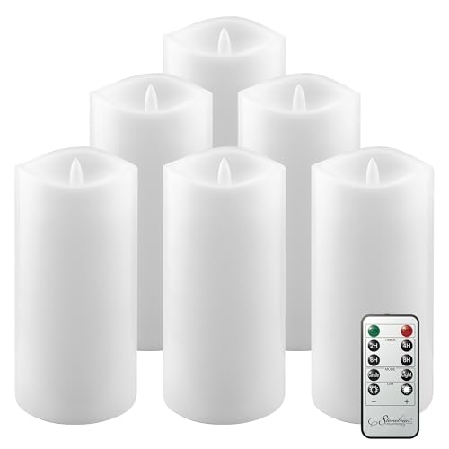 Image of Stonebriar 6 Count White Real Wax 3x6 Flameless LED Pillar Candles with Remote and Timer