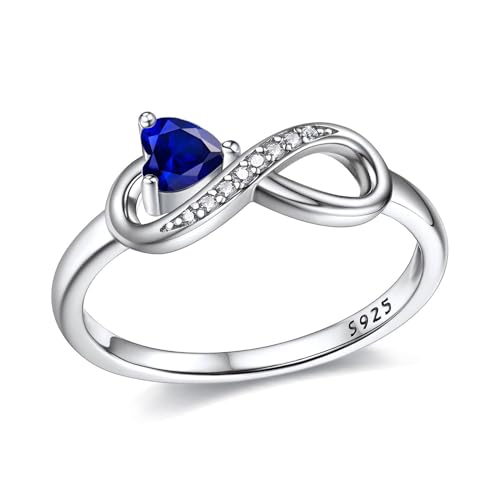 Infinity Birthstone Ring 925 Sterling Silver Heart Promise Ring for Her Birthday Anniversary Mother's Day Jewelry Gifts for Women