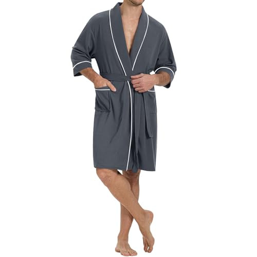 Image of SIORO Men's Waffle Knit Robe with Shawl Collar, Short Lightweight Bathrobe with Pockets, Perfect for Spa, Summer & Shower