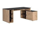 Vente unique Bureau d'angle avec Espace de Rangement   MDF   Noir & Naturel   ROMIARA