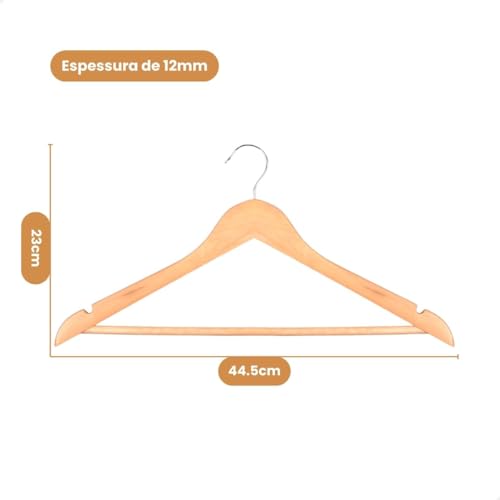 Kit 10 Cabides de Madeira Adulto 360° Para Roupas Calças Cor Marfim Envernizado
