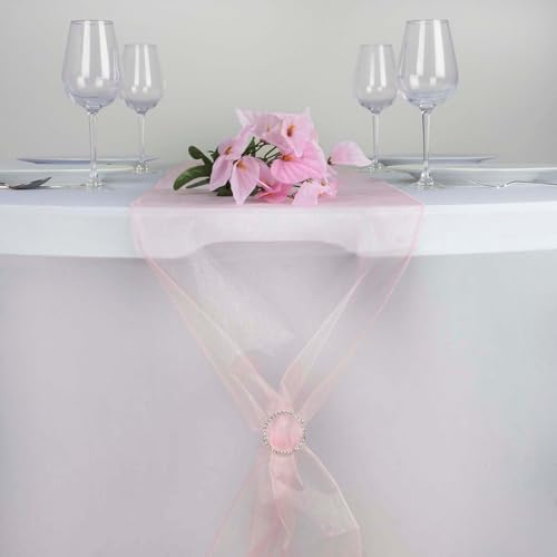 Efavormart 10 Pack Pink Sheer Organza Table Runners - 14"x108"