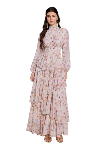 Image of TOLEEN Summer Casual Dresses for Women 2024 Spring Fashion Boho V Neck Long Sleeve Ruffle Floral Print Elegant Maxi Dress