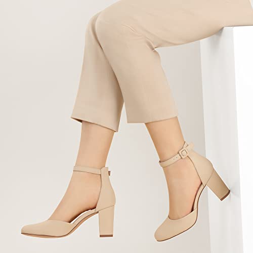 Image of Ankis Closed Toe Heels for Women -Black Nude White Silver Gold Womens Heels Closed Round Toe Chunky Block Pumps Shoes, 3 Inch