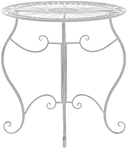 CLP Eisentisch Indra | Metalltisch im nostalgischen Design für Garten & Balkon | runder Bistrotisch wetterfest & pflegeleicht, Farbe:antik weiß