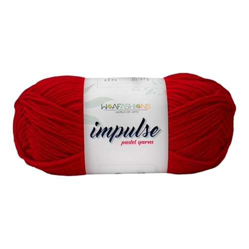 Image of WOAFashions Impulse Hand Knitting & Crochet Yarn, Premium Acrylic, 4 : Medium (Red) (2x100gms / 3.5oz / 200mtr / 218yds)