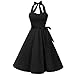 IMJONO Version Vintage 1950's Audrey Hepburn pin up Robe de soirée Cocktail, Style Halter années 50 à Couleur Unie(Noir,XXXL)