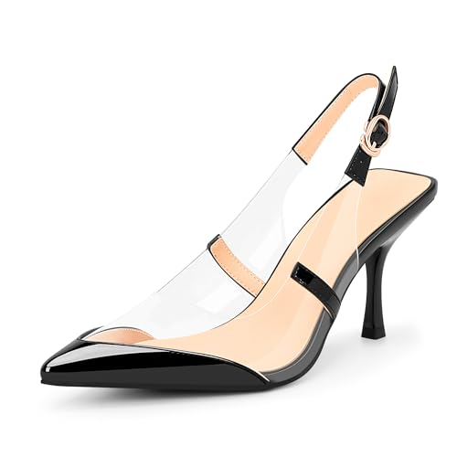 100FIXEO Women's Clear Slingbacks Stiletto High Heel Pointed Toe Pumps Sexy Dressy PVC Party Shoes