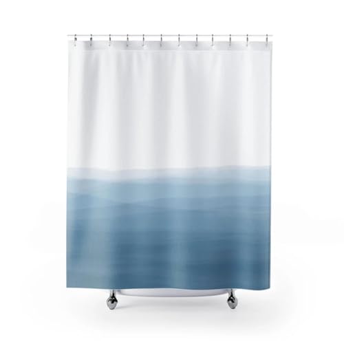 Rideau de douche bleu et blanc anti-moisissure lavable en machine - 2