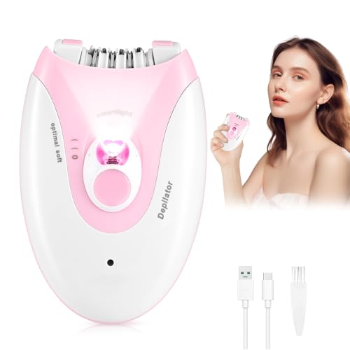 Epilator for Women, Cordless & Rechargeable Electric Hair Removal with LED Light, 2 Speed Settings for Facial, Bikini, Body & Legs, Painless Epilator for Sensitive Skin