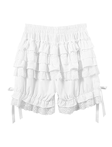 Winchang Lolita Maid Ruffle Shorts For Women Tiered Bloomers Panties Booty Shorts Pettipants White Medium #TOP4
