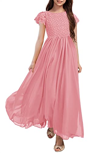 HOSIKA Girls Vintage Ruffle Sleeve Bridesmaid Dress