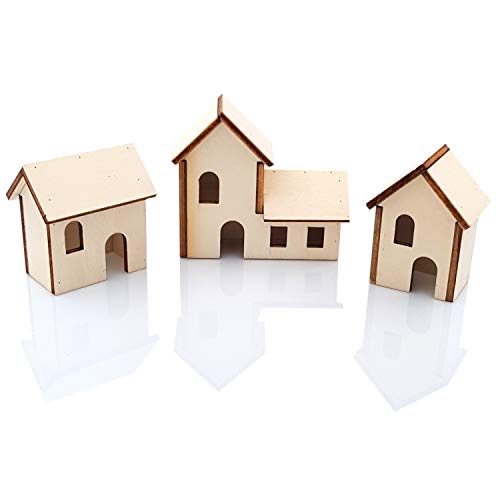 Primolegno Juego de 3 casetas navideñas para belén de madera, juego de 3 modelos diferentes de casa, altura de 6 a 8 cm, decoración navideña