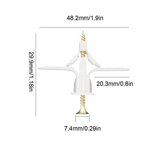 Boulons d'expansion et kit d'ancrage pour cloison sèche en plastique - 60 ancrages mur creux