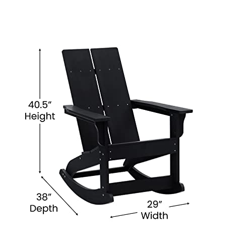 Emma + Oliver Harmon Modern All-Weather Black Poly Resin Adirondack Rocking Chair For Indoor/Outdoor Use #TOP1
