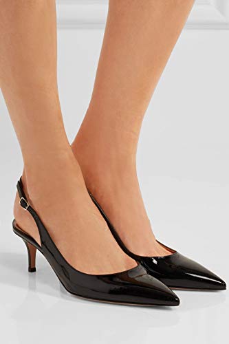 Eldof Women's Slingback Ankle Strap Pointed Toe Kitten Heel Pumps Mary Jane Slip On 6.5CM Mid Heel Shoes4