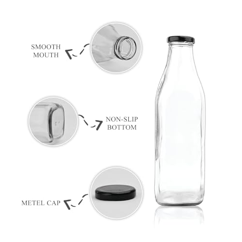 Image of Glassbunny 1000 ml Each Glass milk bottle, with black metal Lid for Milk, Smoothie, Juices Reusable Suitable For Fridge Storage BPA-Free & Eco-Friendly Pack of 1