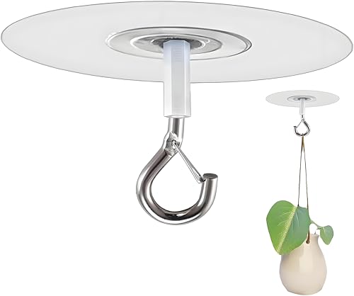 Gryshanyun ​Adhesive Ceiling Hooks with Safety Clasp, Stick-On Wall Hooks