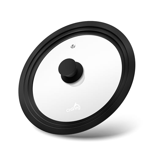 CnSneg Universal Lids for Pots, Pans and Skillets, 10.5, 11 and 12 Pan Lid, Tempered Glass Pot Lid with Silicone Rim Heat Resistant, Replacement Pan Cover for Frying, Wok, Crock Pot Lid, Black