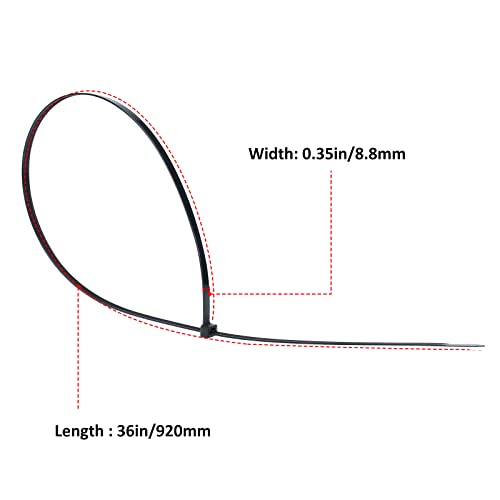 Norjin 50 Pcs 36 Inch Extra Long Zip Ties Heavy Duty Nylon Cable Ties With 132 Lbs Tensile Strength Self-Locking Industrial Durable Cable Tie For Outdoor Garage Industrial Use #TOP2