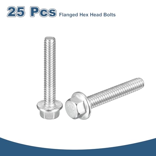 Image of uxcell 25Pcs 1 /4-20 x 1-1 /2 inch Flanged Hex Head Bolts, 304 Stainless Steel Flange Hexagon Screws, Flange Hex Drive Screws 5.8 Grade for Machinery Industry Home Appliances, Silver