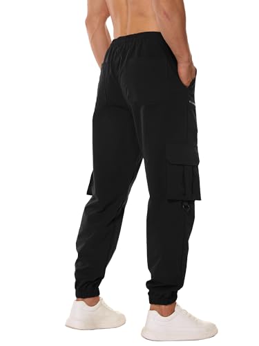 PLEPAN Men's Casual Cargo Pants Elastic Waist Drawstring Joggers Pants Tapered Sweatpants for Men Multi Pockets3