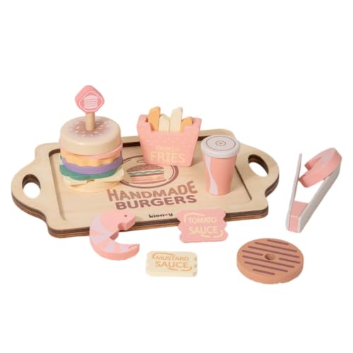 Milageto Bords Arrondis Ensemble Fast-Comptoir Gourmand Restauration Rapide Jouet Accessoires Complets Burger Bois pour Enfants