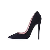 Elisabet Tang Women Pumps, Pointed Toe High Heel 4.7 inch/12cm Party Stiletto Heels Shoes Black Suede 11