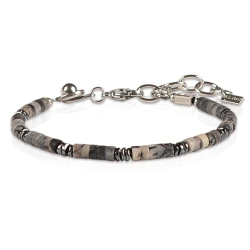 Pulsera ajustable para hombre de acero inoxidable con piedras negras miniatura 1