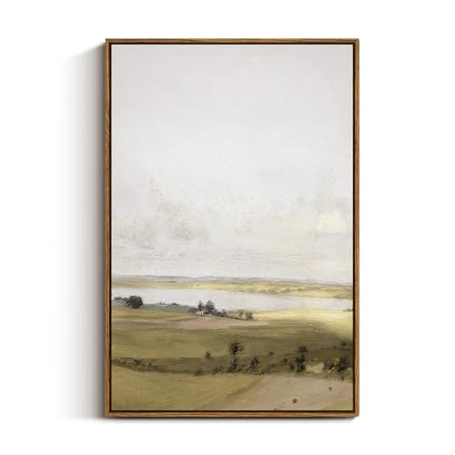 VIYYIEA Vintage Nature Large Framed Wall Art, View of Hilly Paintings Art Decor Aesthetic, Canvas Print Artwork, Hilly Landscape Wall Pictures for Bedroom Bathroom Office, 20x30 Inch