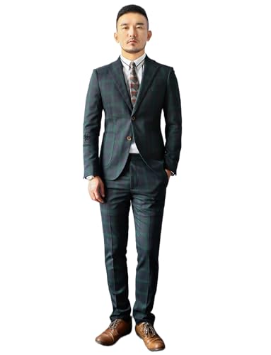 Men's Two Pieces Plaid Suit Casual Notch Lapel Two Buttons Tuxedo Jacket and Pants