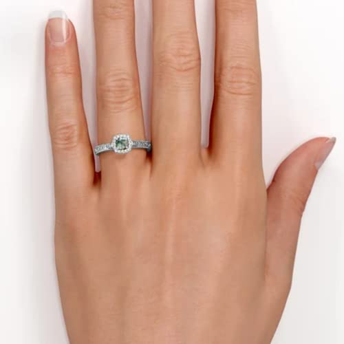 Natural Moss Agate Engagement Rings for Women White Gold 1-1/4 Carat(ctw) Moss Agate Moissanite Rings Platinum Plated Silver 10K 14K 18K Gold Anniversary Promise Rings for Her with Text Engraving2
