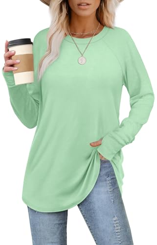 Image of XIEERDUO Womens Tunic Tops to Wear with Leggings Long Sleeve Thumb Hole Shirts Crew Neck Curved Hem