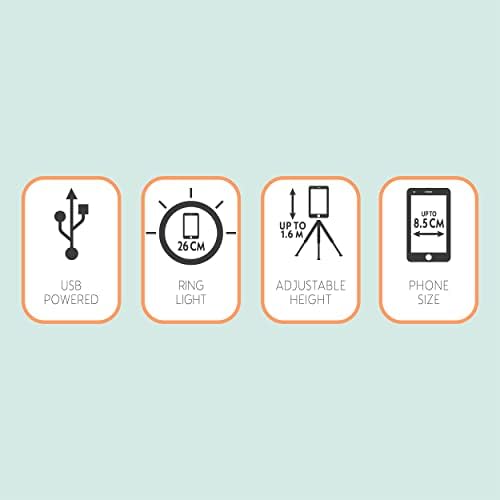 Intempo EE7222BLKSTKEU7 Selfie Light Stand, 26cm Free Standing Ring Light with 3 Modes, Extendable Height Up to 1.6 M, Easy to Use Controller, Foldable, USB Powered, for Vlogging and Streaming