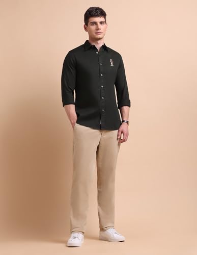 Image of U.S. POLO ASSN. Solid Tailored Fit Shirt for Men - 100% Cotton, Breathable & Comfortable, Full Sleeves Casual Shirt for Men