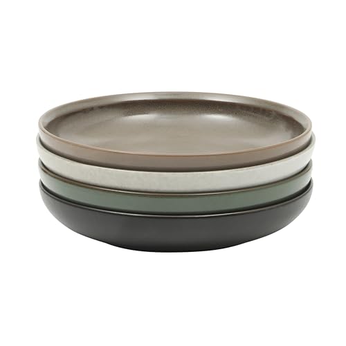 Image of Gibson Elite Beckett 4-Piece Multi-Color 9 Inch Dinner Plate Bowl Set - Reactive Glaze Stoneware - Shallow Serving Pasta Bowls (Blate) - Wide-Rim Round Design - Microwave & Dishwasher Safe